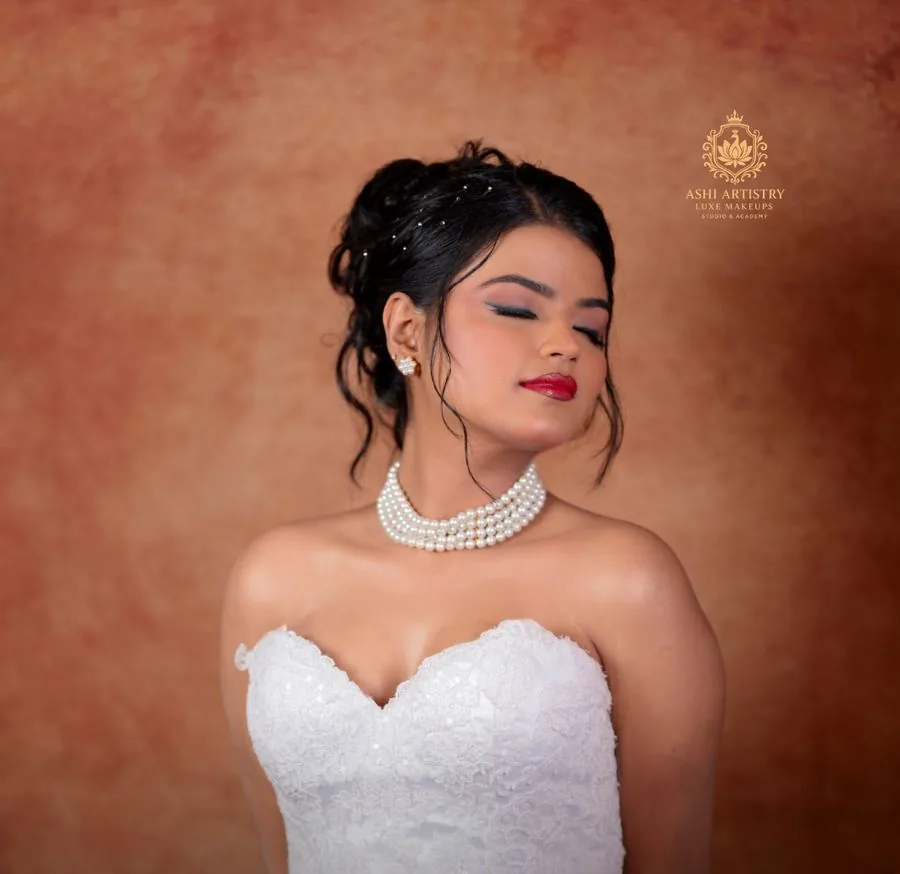 Ashi Artistry bridal portrait with a pearl choker