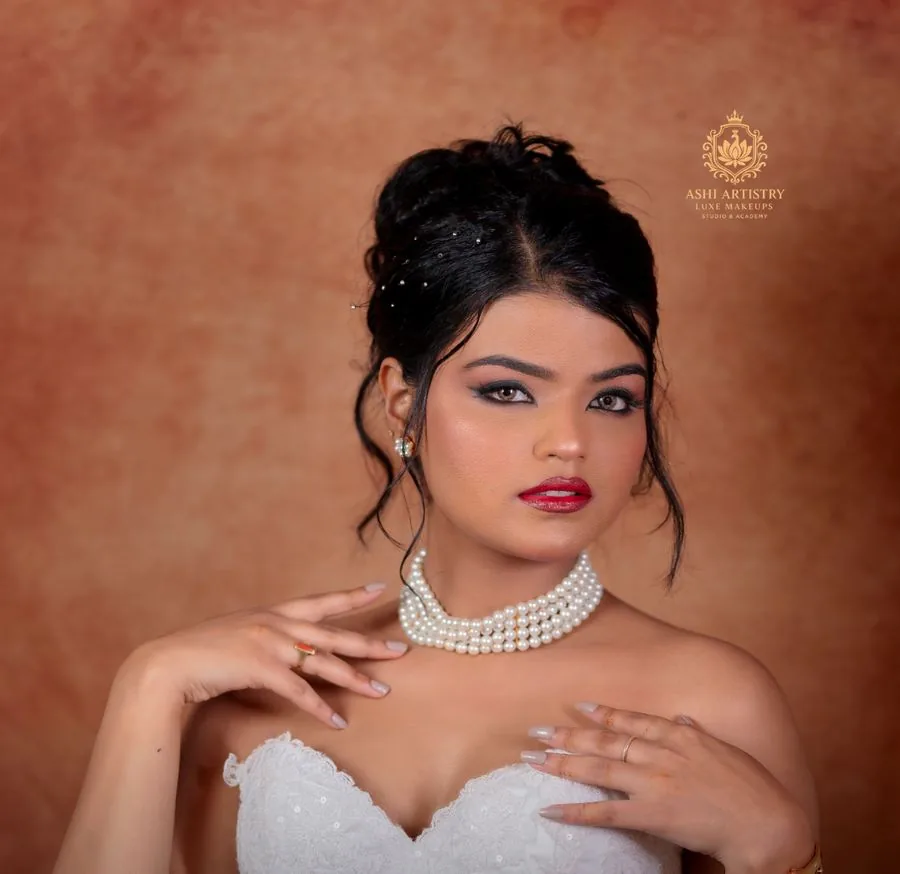 Studio portrait with a bridal bouquet